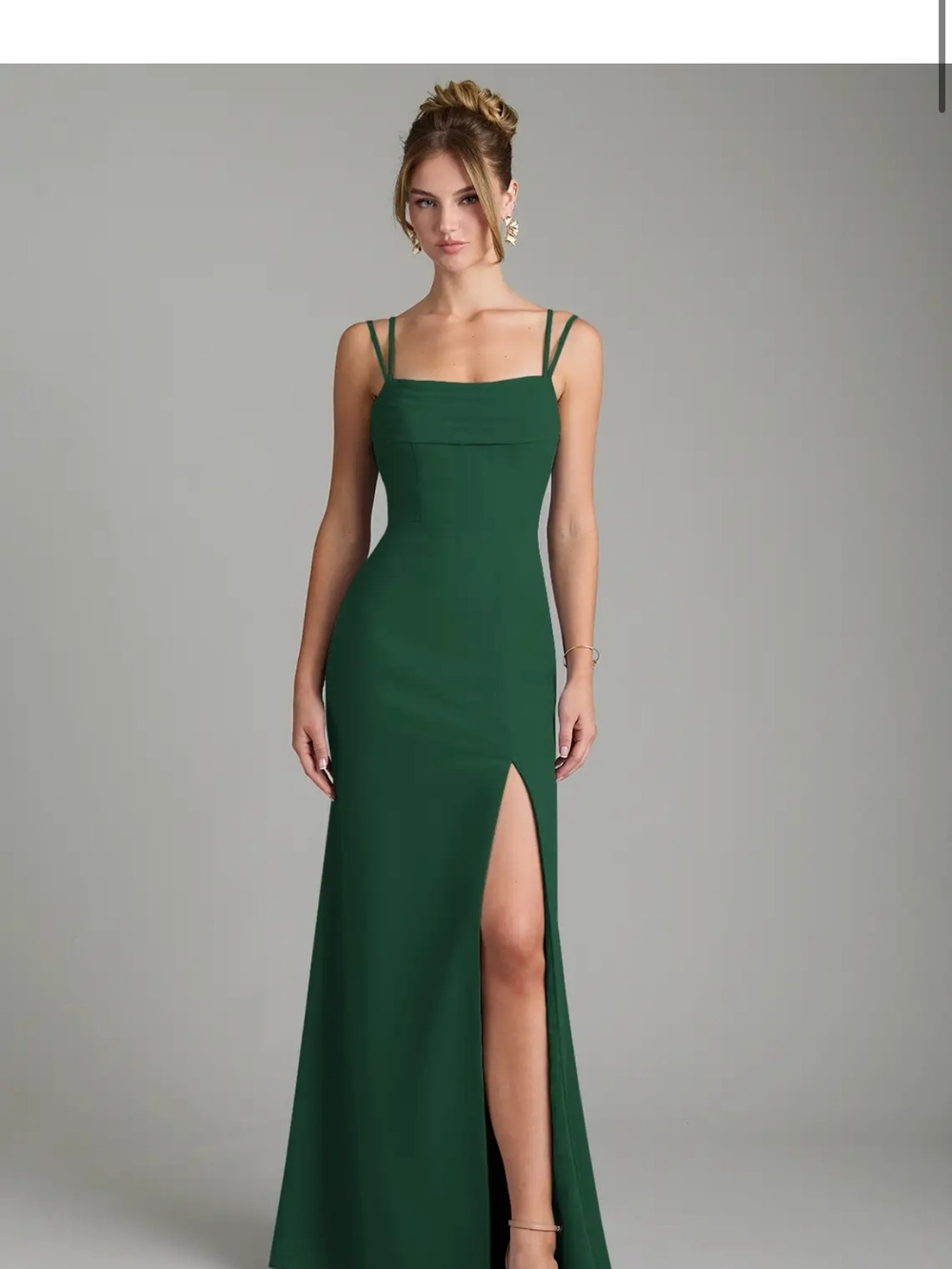 Azazie Emerald Green Double-Strap Slit Evening Gown